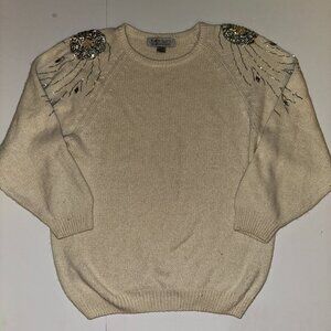 KAREN SCOTT Sweater Beaded Angora Silk Lambswool Sequined Dressy VINTAGE 80s M